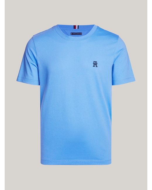 Tommy Hilfiger Blue Th Monogram Embroidery Crew Neck T-shirt for men