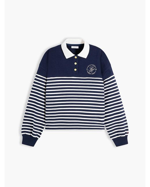 Tommy Hilfiger Blue Gold-tone Button Relaxed Polo Sweatshirt