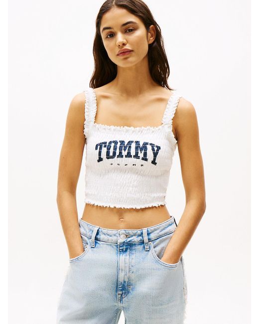 Tommy Hilfiger White Varsity Slim Smock Bralette