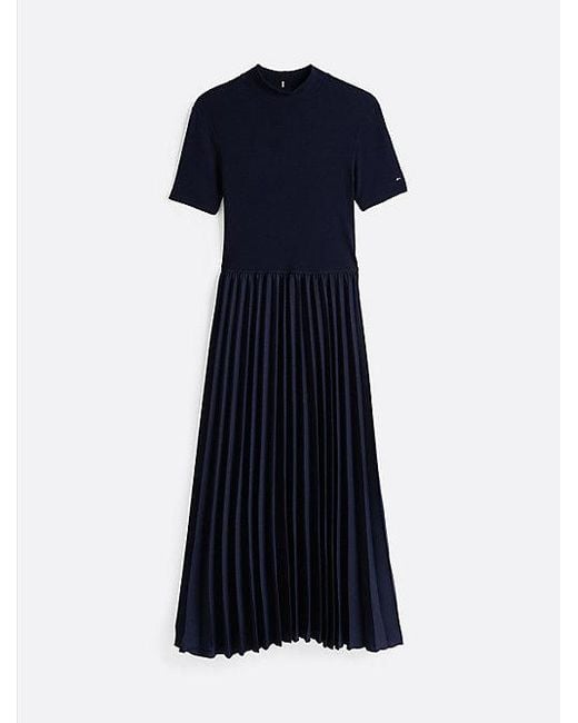Vestido Midi Plisado De Corte Evasé Tommy Hilfiger de color Blue