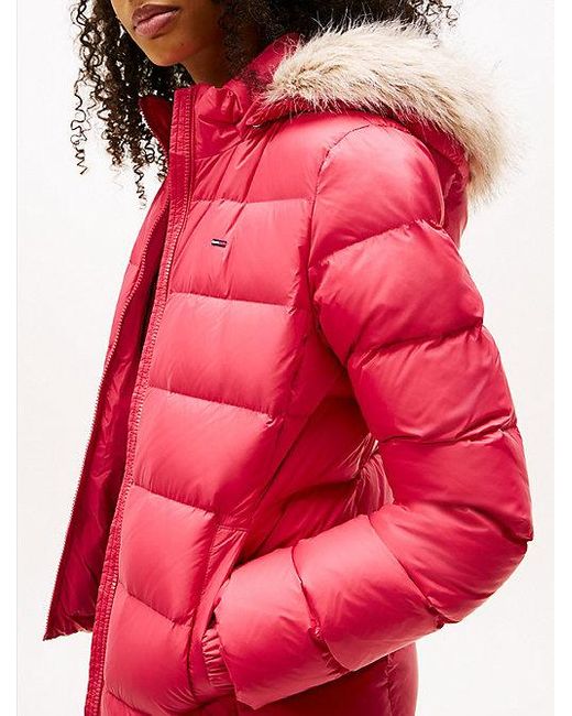 Tommy Hilfiger Glanzend Waterafstotend Pufferjack Met Dons in het Red