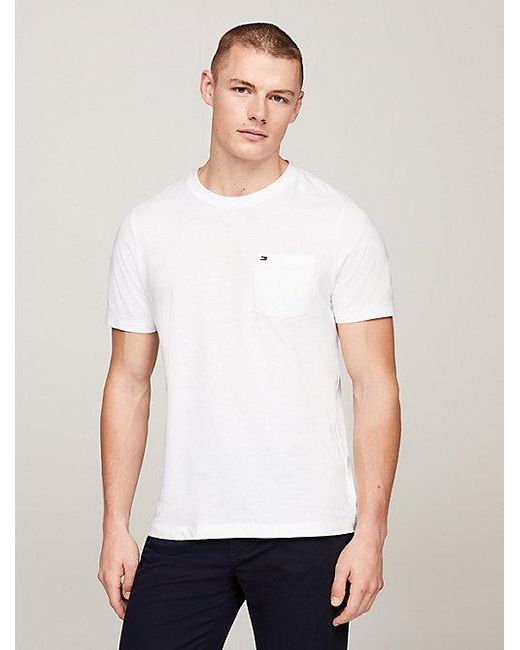 Tommy Hilfiger T-shirt Met Ronde Hals En Opgestikte Zak in het White voor heren