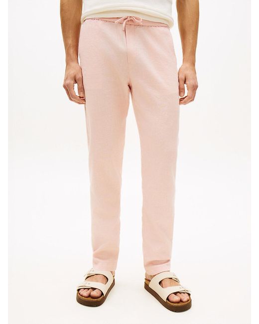 Tommy Hilfiger White Harlem Tapered Leg Linen Blend Chinos for men