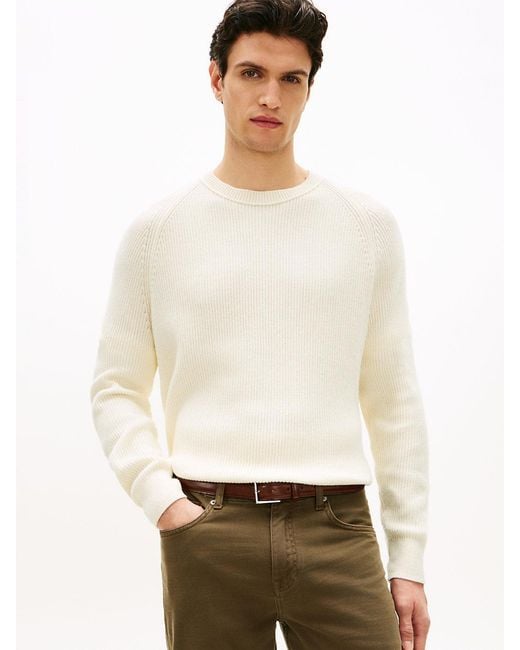Tommy Hilfiger White Relaxed Wool Blend Fisherman Rib-knit Jumper for men