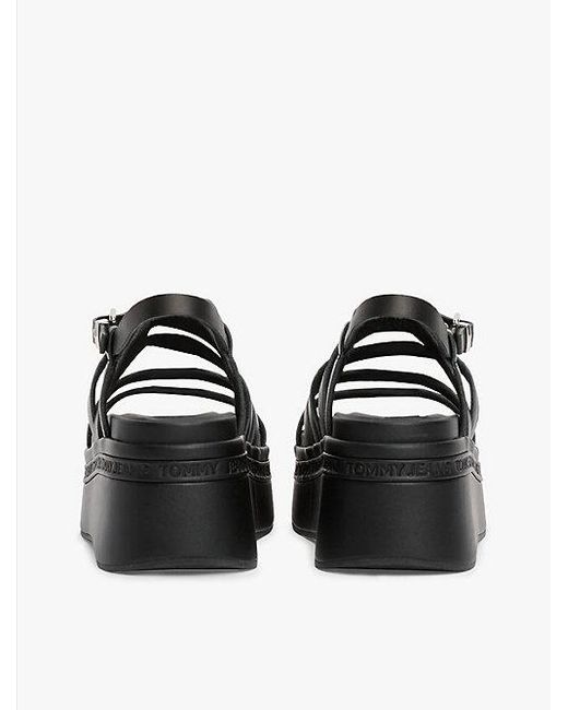 Tommy Hilfiger Leren Platformsandaal Met Bandjes in het Black