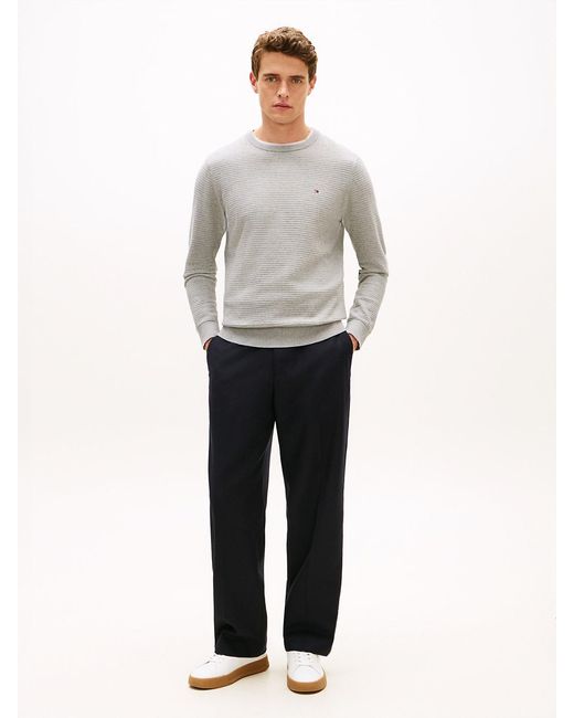 Tommy Hilfiger Gray Textured Knit Crew Neck Jumper for men