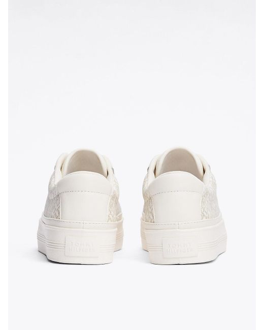 Tommy Hilfiger White Th Monogram Leather Flatform Trainers