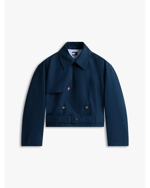 Tommy Hilfiger Blue Water Repellent Relaxed Short Trench Coat