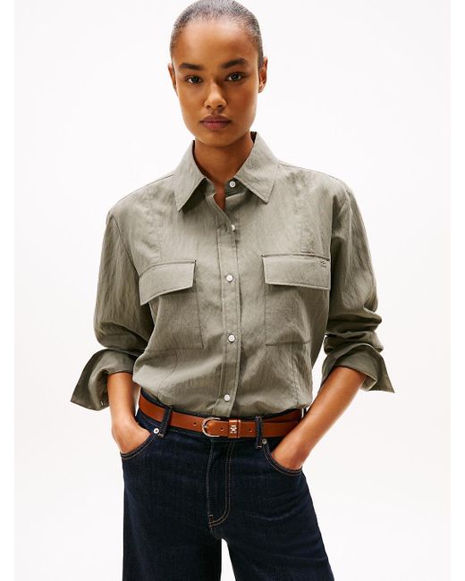 Tommy Hilfiger Gray Relaxed Fit Crinkle Utility Shirt