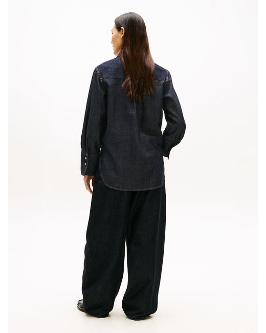 Tommy Hilfiger Blue Relaxed Fit Flag Embroidery Denim Shirt