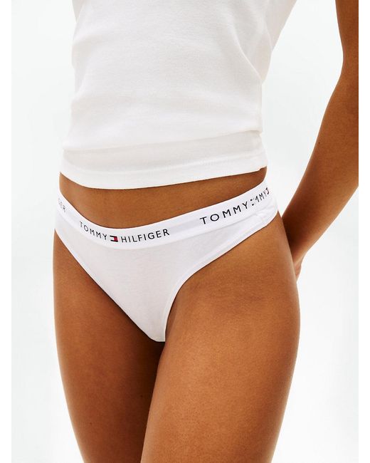 Tommy Hilfiger White Essential 3-Pack Repeat Logo Waistband Thongs