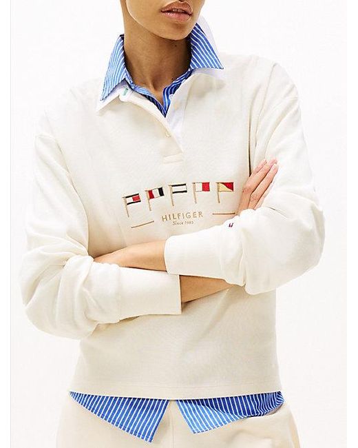 Polo De Punto Amplio Con Logo Tommy Hilfiger de color White