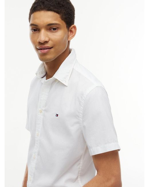 Tommy Hilfiger White Regular Fit Flex Poplin Short Sleeve Shirt for men