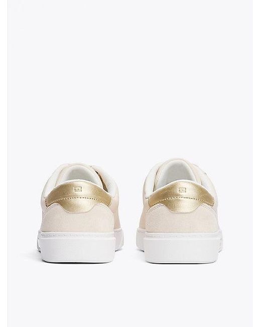 Tommy Hilfiger Leren Sneaker Met Metallic Details in het White