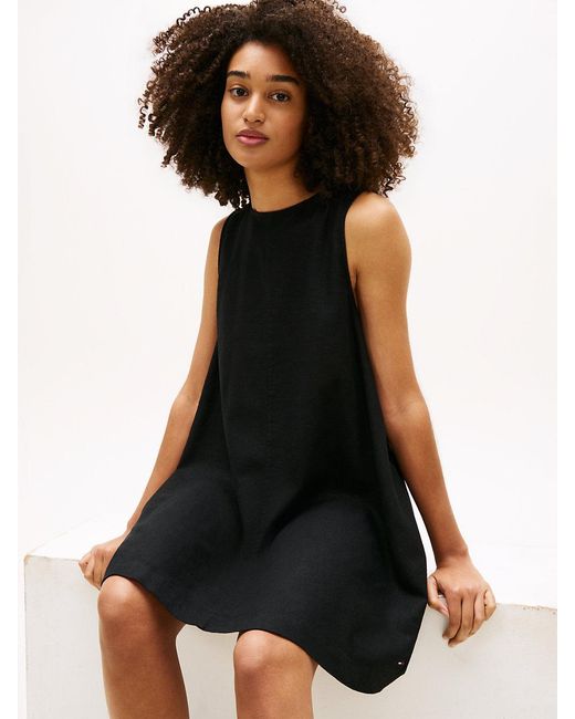Tommy Hilfiger Black Slim Linen Blend Mini A-line Dress