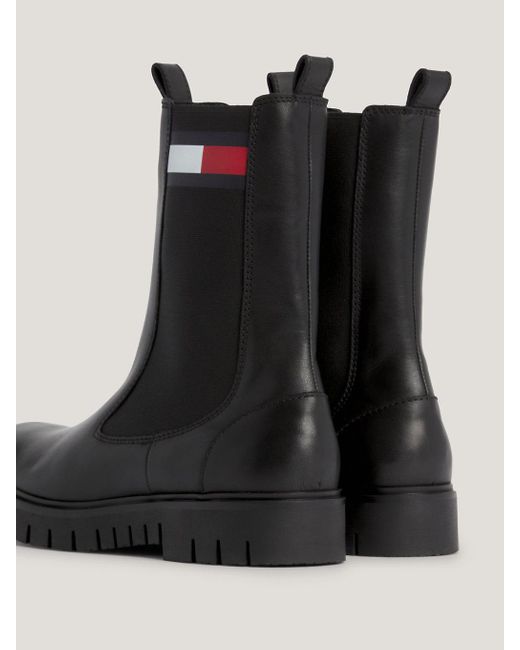 Tommy Hilfiger Black Leather Long Chelsea Boots