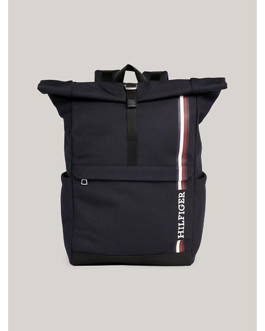 Tommy Hilfiger Black Hilfiger Monotype Logo Roll-top Backpack for men
