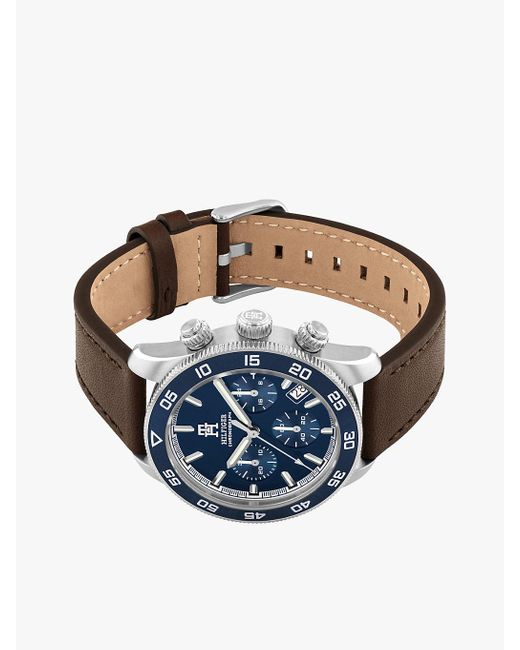 Tommy Hilfiger Blue Brown Leather Strap Chronograph Watch for men