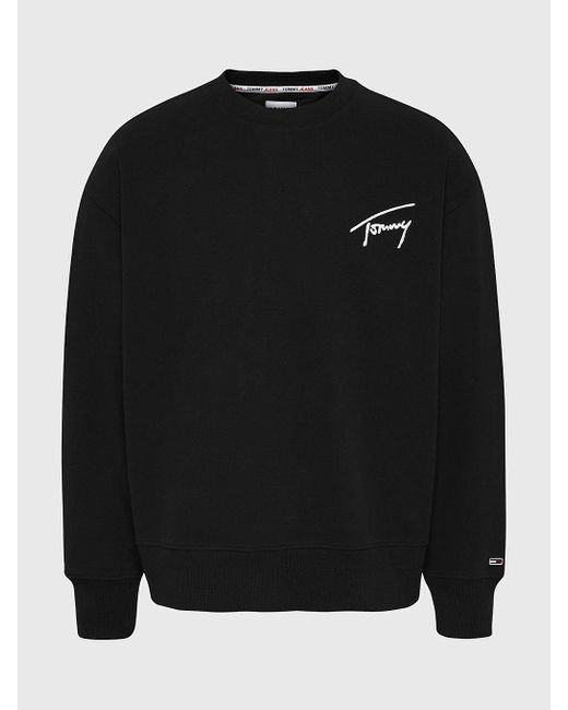 Tommy Hilfiger Signature Logo Embroidery Relaxed Crew Sweatshirt in Black  for Men | Lyst UK