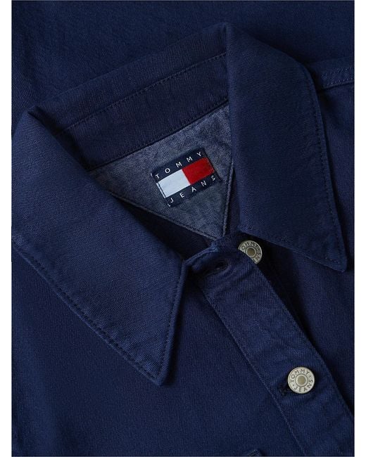 Tommy Hilfiger Blue Textured Twill A-Line Mini Shirt Dress