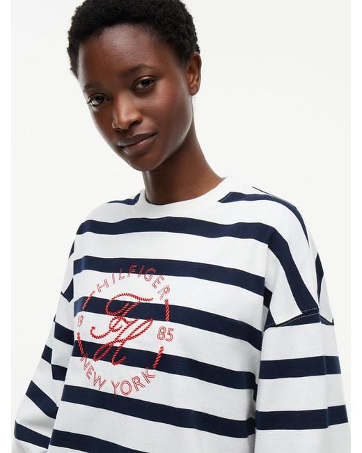 Tommy Hilfiger White Logo Relaxed Crew Neck Sweatshirt