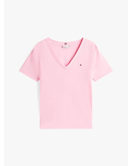 Tommy Hilfiger White 's Short Sleeve T-shirt New Slim Cody V-neck