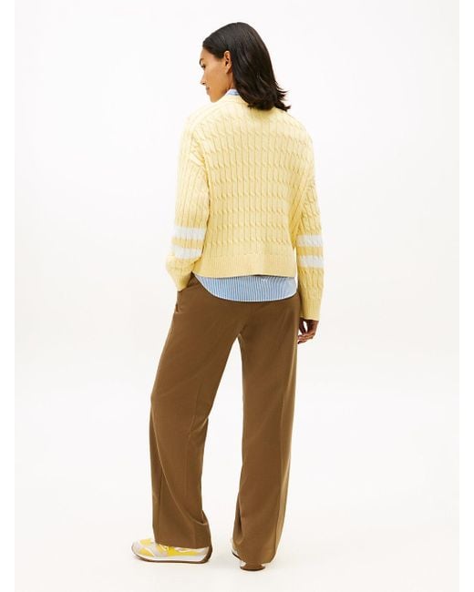 Tommy Hilfiger Yellow Logo Embroidery Relaxed Cable Knit Jumper
