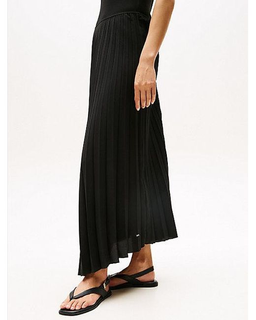 Tommy Hilfiger Maxi Fit And Flare Jurk Met Plooien in het Black