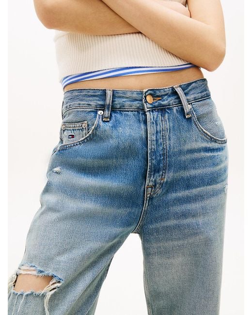 Tommy Hilfiger Blue Mia Distressed Mid Rise Relaxed Straight Leg Jeans
