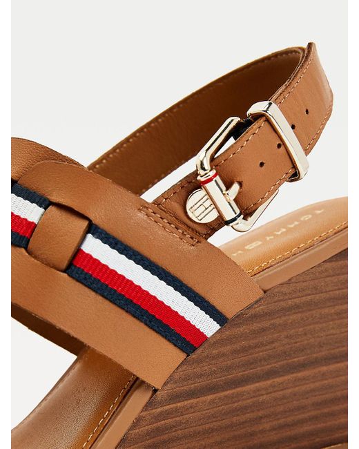 Tommy Hilfiger Woven Stripe Wedge Sandals in Brown - Lyst