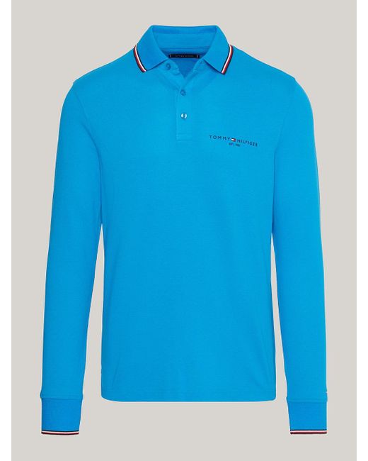 Tommy Hilfiger Blue Signature Tipped Long Sleeve Slim Polo for men