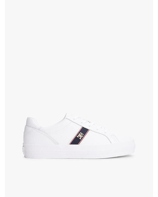 Tommy Hilfiger White Leather Th Monogram Plaque Trainers