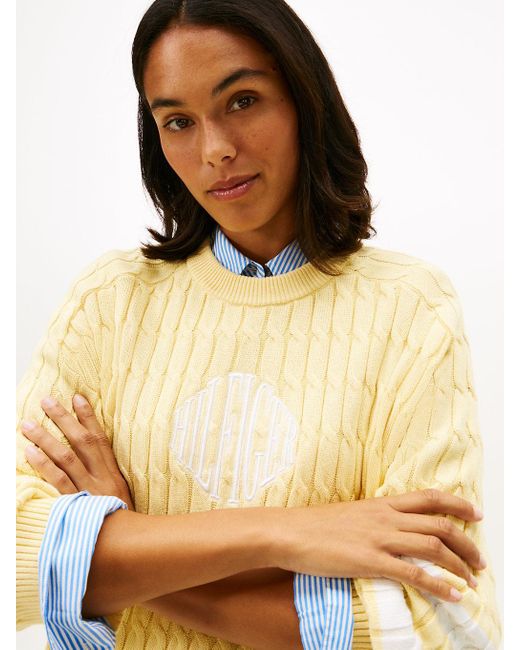 Tommy Hilfiger Yellow Logo Embroidery Relaxed Cable Knit Jumper