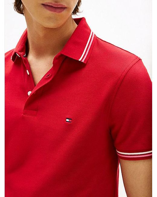 Tommy Hilfiger Slim Fit Polo Met Contrasterende Strepen in het Red voor heren