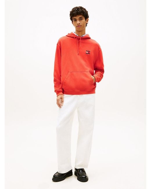 Tommy Hilfiger Red Back Logo Wavy Flag Relaxed Hoody for men