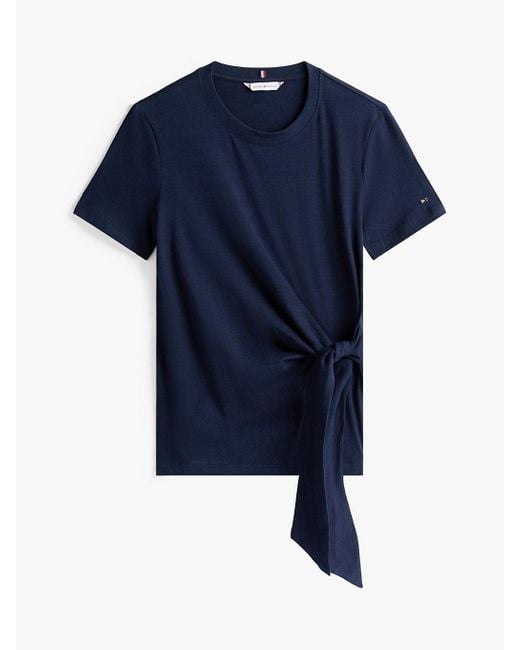 T-Shirt À Col Ras-Du-Cou Et Nœud Sur Le Côté Tommy Hilfiger en coloris Blue