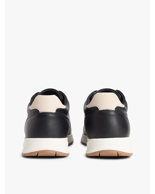 Tommy Hilfiger Black Debossed Leather Fine Cleat Trainers for men