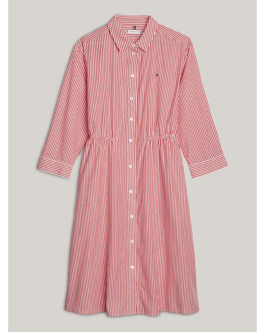 Tommy Hilfiger Pink Adaptive Essential Stripe Knee Length Shirt Dress
