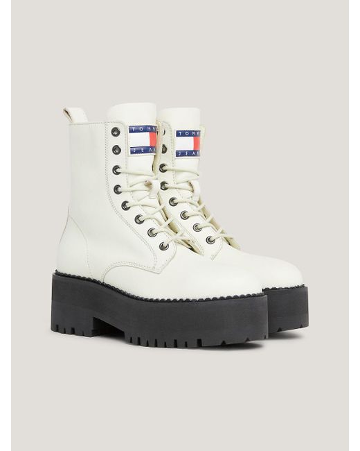 Tommy Hilfiger White Leather Lace-up Cleat Ankle Boots