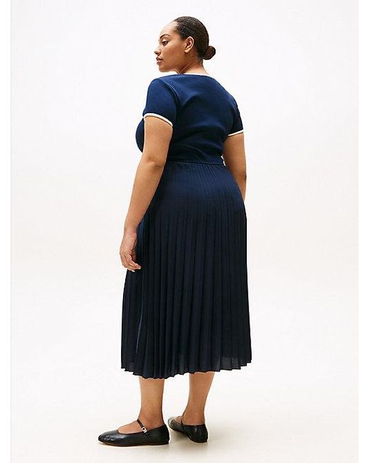 Vestido Curve Midi Con Vuelo Y Plisado Tommy Hilfiger de color Blue