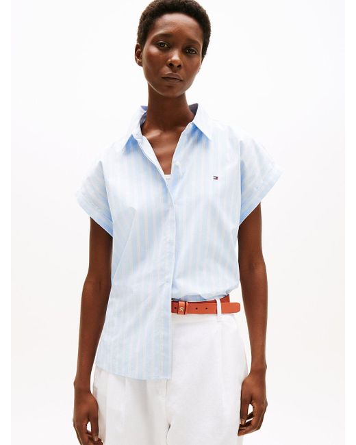 Tommy Hilfiger White Relaxed Fit Short Sleeve Poplin Shirt