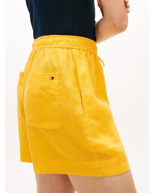 Tommy Hilfiger Yellow Flag Embroidery Pure Linen Shorts