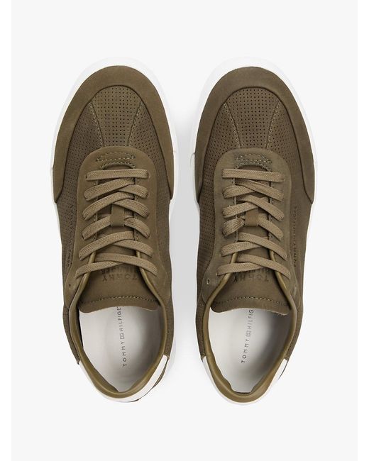 Tommy Hilfiger Green Ventilation Detail Leather Court Trainers for men