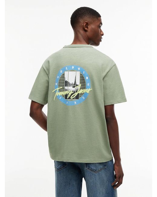 Tommy Hilfiger Green Back Graphic Textured Relaxed T-Shirt for men