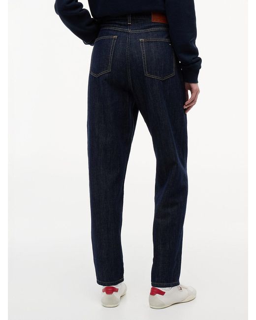 Tommy Hilfiger Blue Ultra High Rise Tapered Mom Jeans With Linen