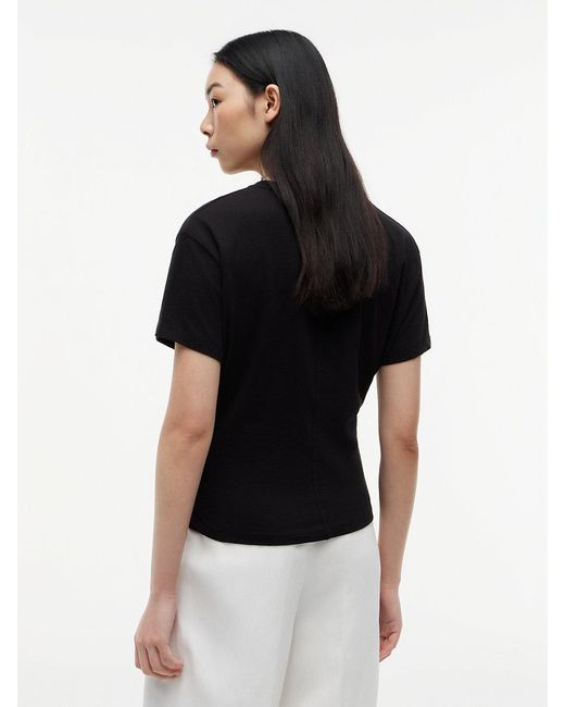 Tommy Hilfiger Black Self-Tie Textured Relaxed Crew Neck T-Shirt