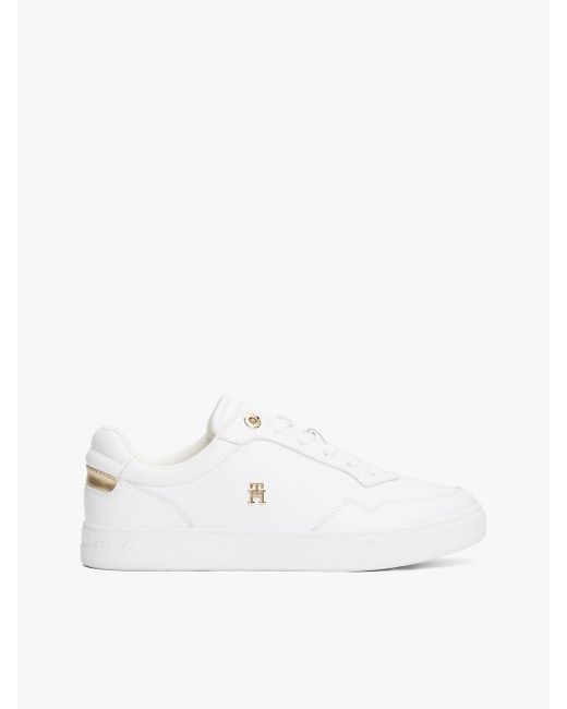 Tommy Hilfiger White Leather Th Monogram Plaque Court Trainers