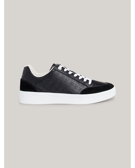 Tommy Hilfiger Black Th Monogram Leather Mixed Texture Trainers