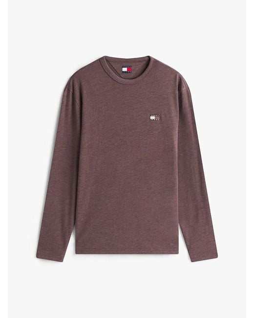 Tommy Hilfiger Red S Long Sleeve Solid Cotton Graphic T-shirts With Tonal Flag Logo for men