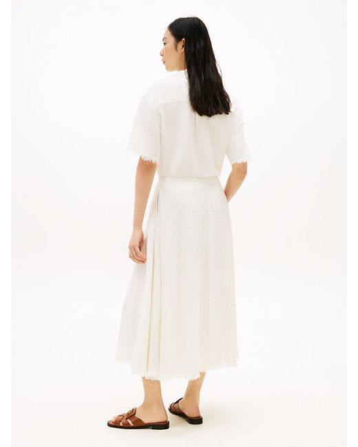 Tommy Hilfiger Blue Pleated Linen Blend Midi A-Line Skirt